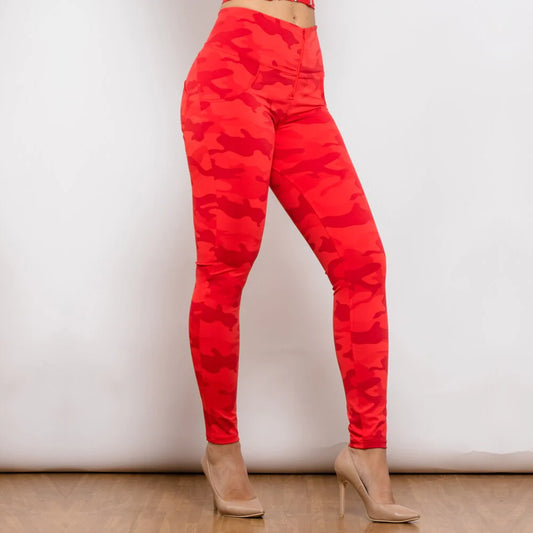 Hight Waist Red Camo Printed Jeans